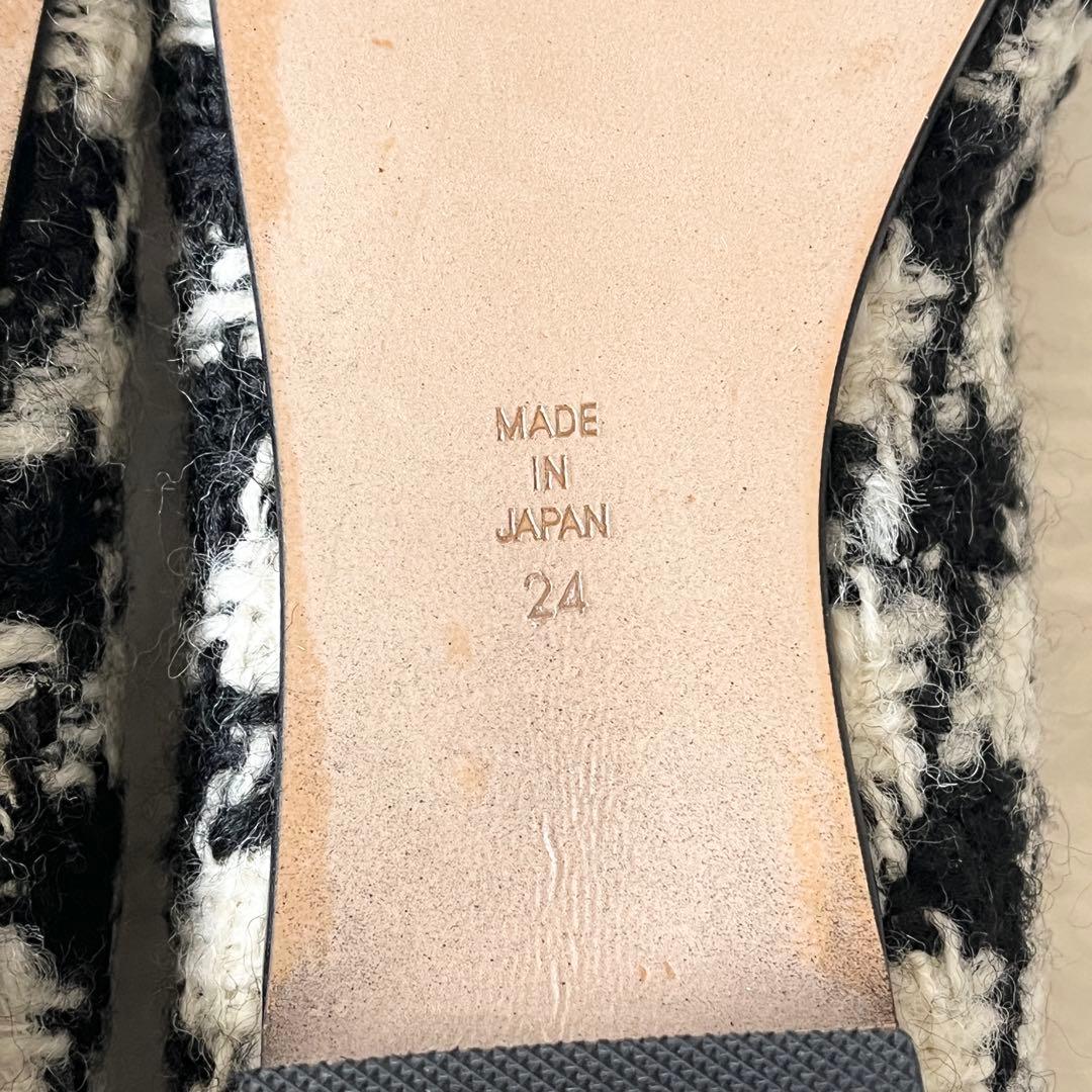 新品未使用✨OHGA オオガ　ツイード　千鳥柄　フラットシューズ　ビジュー