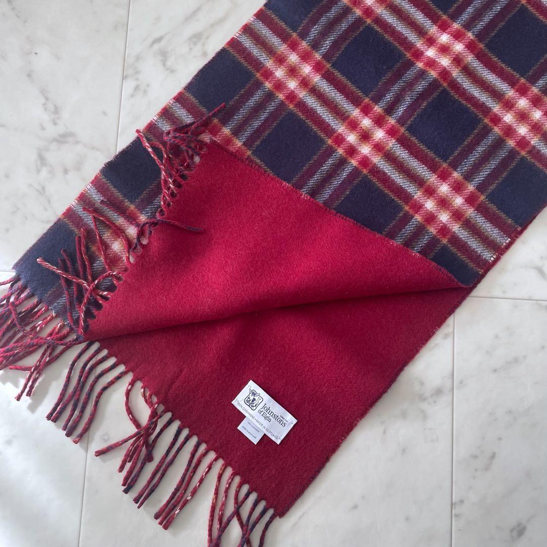 未使用＊ジョンストンズ フリンジマフラー カシミヤ100% チェック