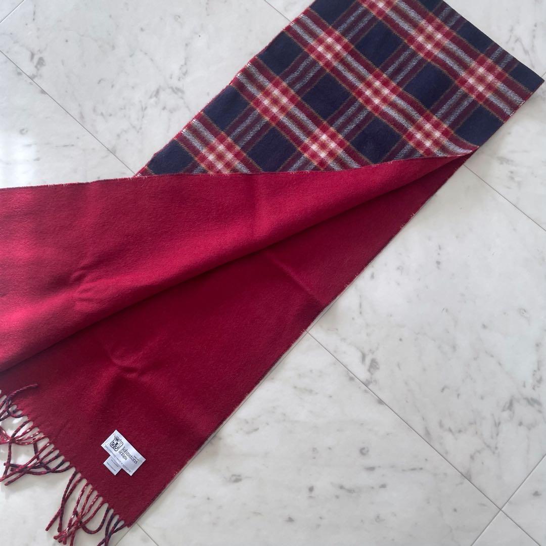 未使用＊ジョンストンズ フリンジマフラー カシミヤ100% チェック