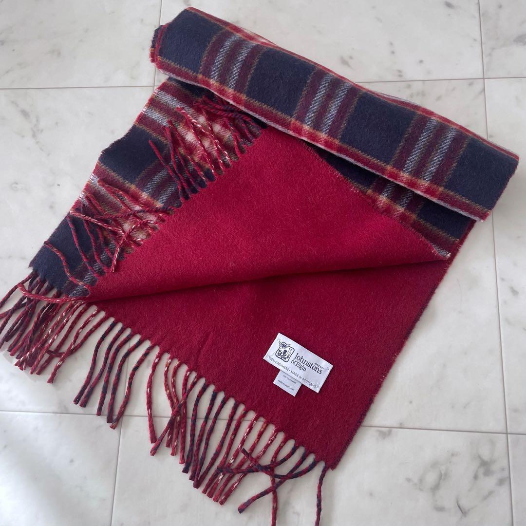 未使用＊ジョンストンズ フリンジマフラー カシミヤ100% チェック