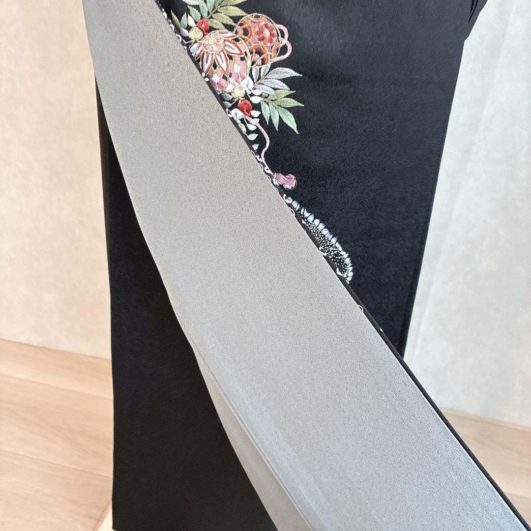 訪問着　フルセット　着物　正絹　黒　さが美　絞り　手刺繍　N1