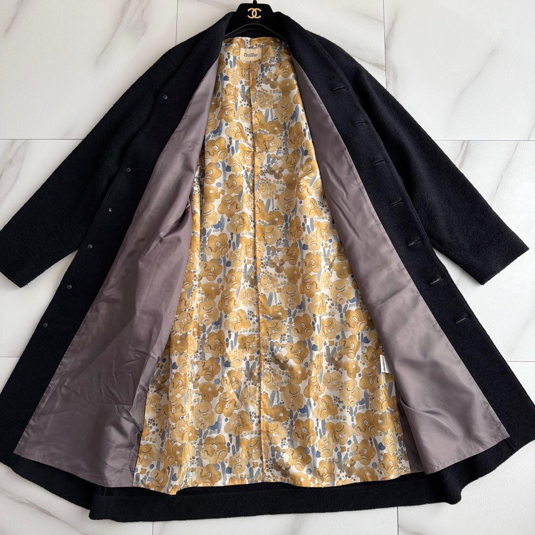 美品 パラスパレス nume ソフト パイル コート 花柄 ネイビー