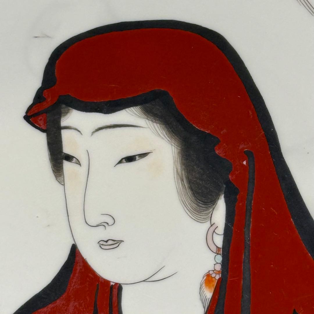 明治後期　オールド深川製磁　美人画　青海波　菩薩　直径39.7cm 　一尺三寸