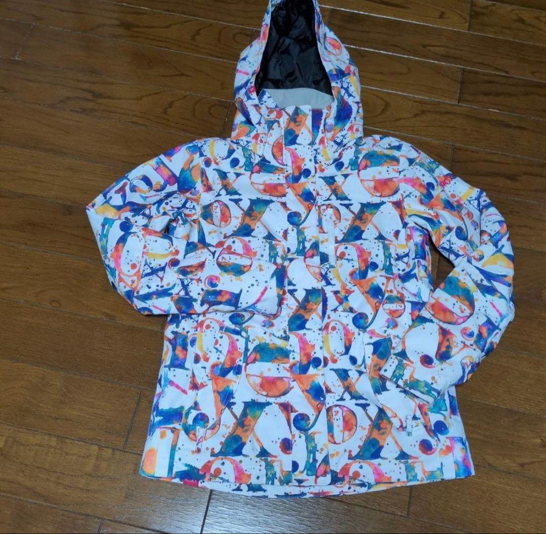 【美品】ROXY　スノボウェア　上下セット　Ｓ　総柄　　カラフル　ロゴ　パープル