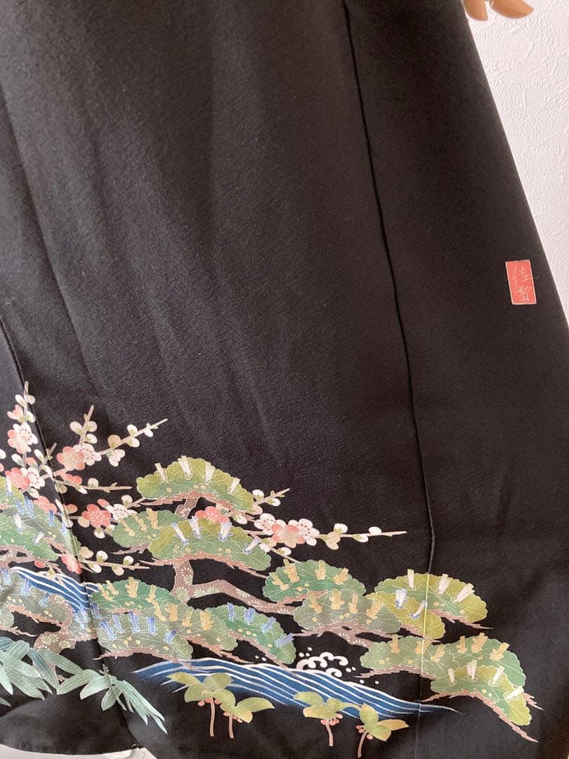 正絹留袖一点物リメイクワンピース　落款付き