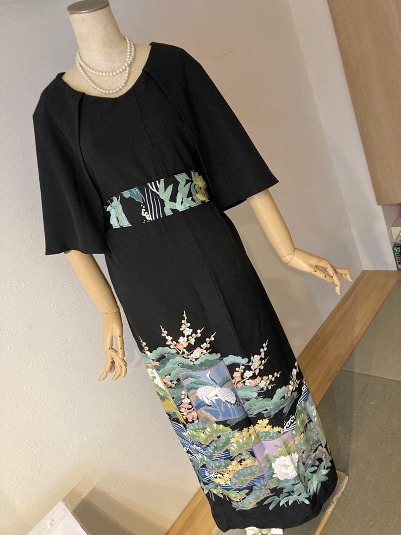 正絹留袖一点物リメイクワンピース　落款付き