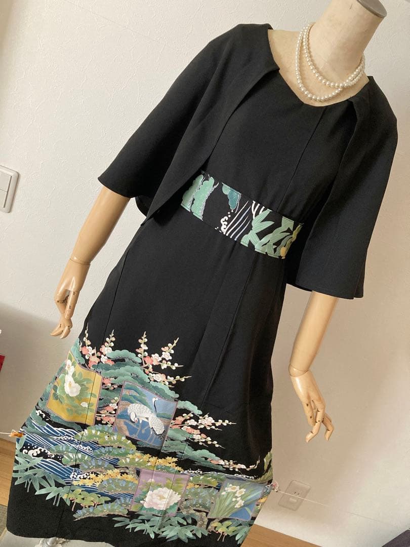 正絹留袖一点物リメイクワンピース　落款付き