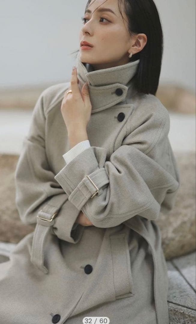 anuans ✨ウールトレンチコート 2024AW ♡GREY BEIGE