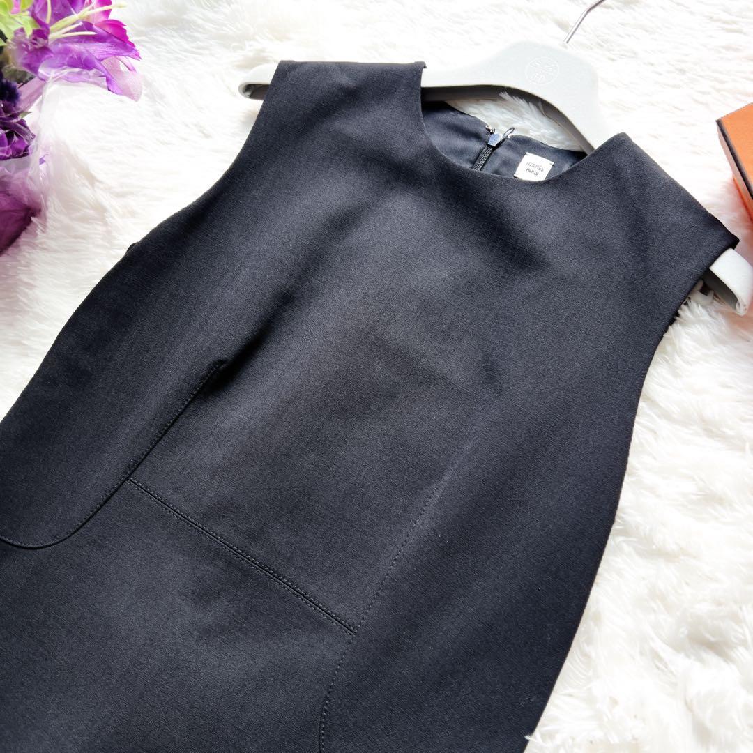 新品　 HERMES エルメス ブラック 刺繍　エレガント　ワンピース