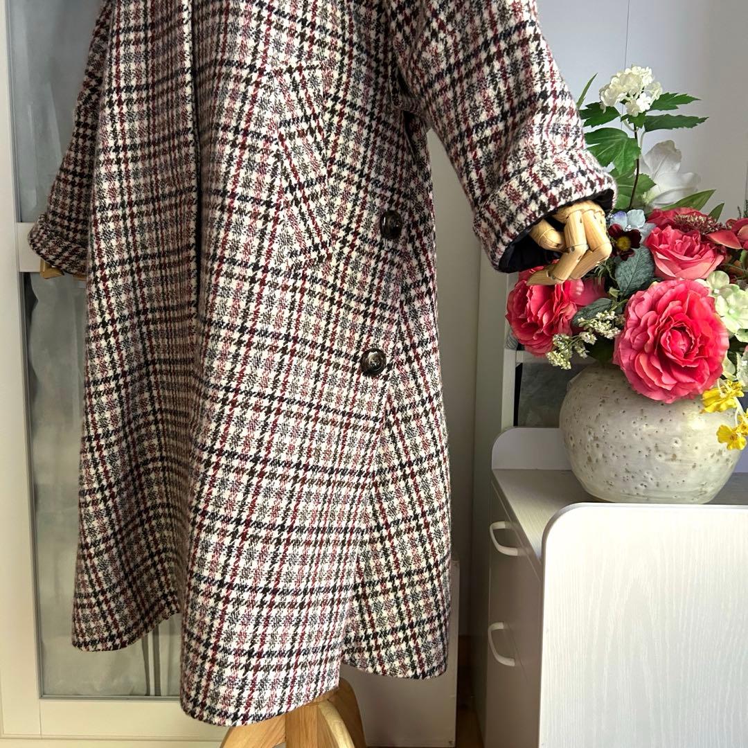 美品　2022年ロイスクレヨン チェック柄ファー別襟　素敵なデザインロングコート