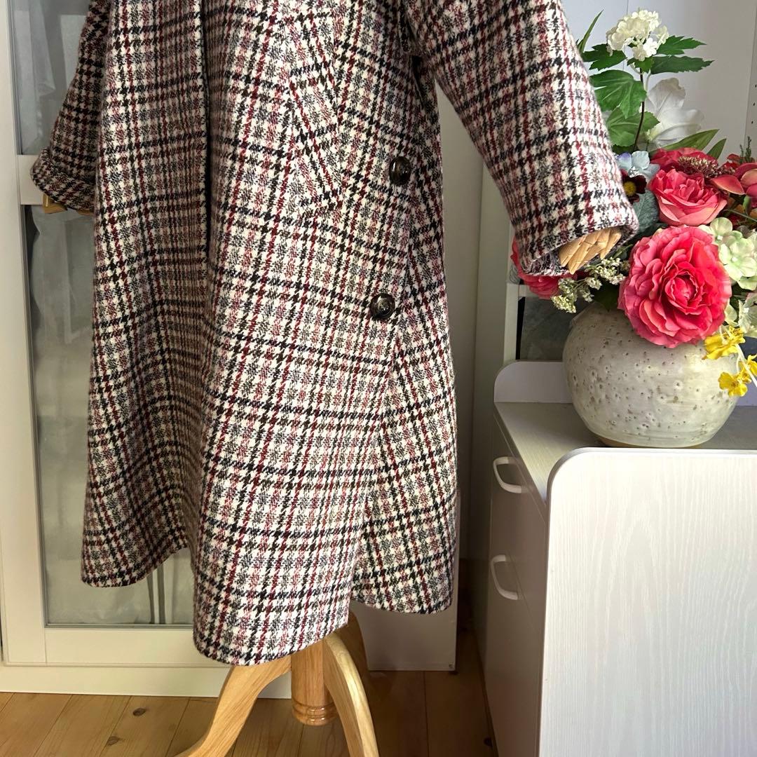 美品　2022年ロイスクレヨン チェック柄ファー別襟　素敵なデザインロングコート