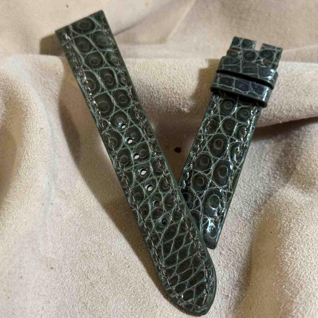 cro-1932 クロコダイル 腕時計ベルトグロス仕上げオリーブ ラグ幅20mm