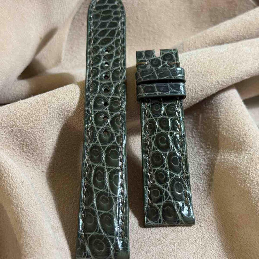 cro-1932 クロコダイル 腕時計ベルトグロス仕上げオリーブ ラグ幅20mm