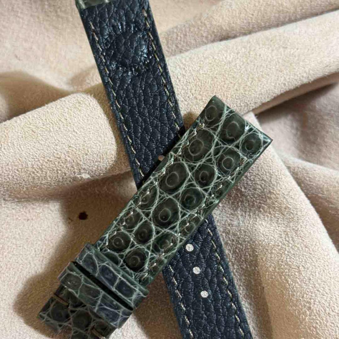 cro-1932 クロコダイル 腕時計ベルトグロス仕上げオリーブ ラグ幅20mm