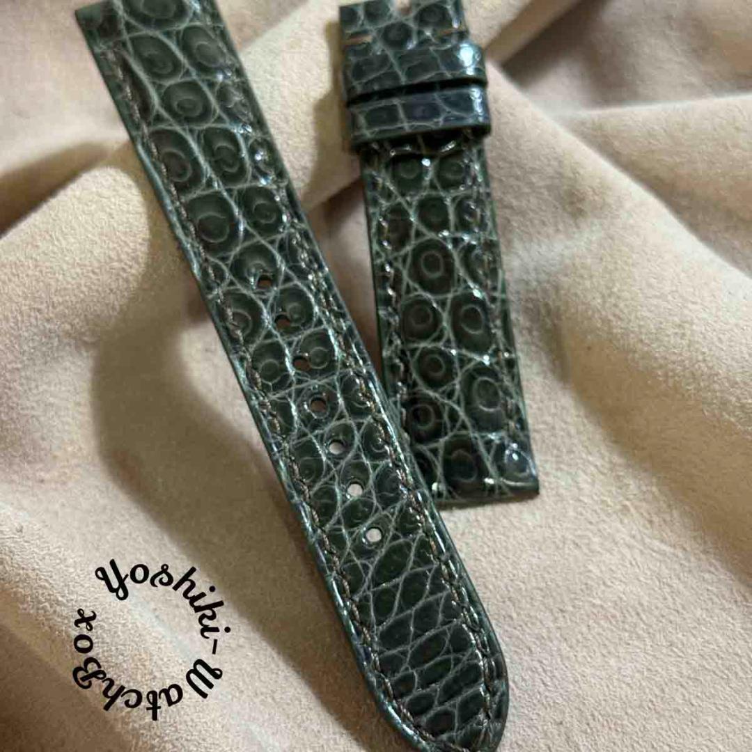 cro-1932 クロコダイル 腕時計ベルトグロス仕上げオリーブ ラグ幅20mm