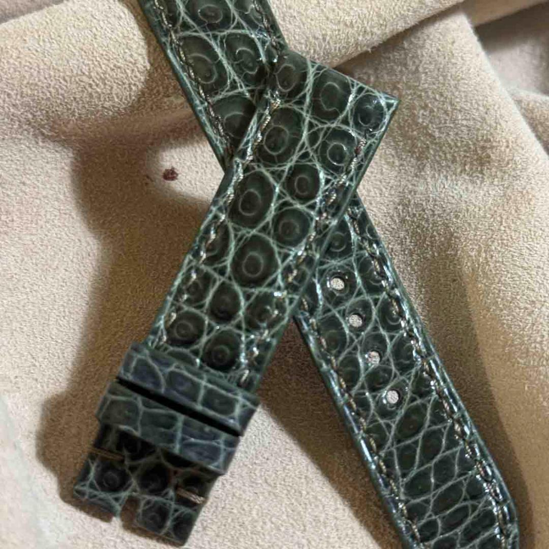 cro-1932 クロコダイル 腕時計ベルトグロス仕上げオリーブ ラグ幅20mm