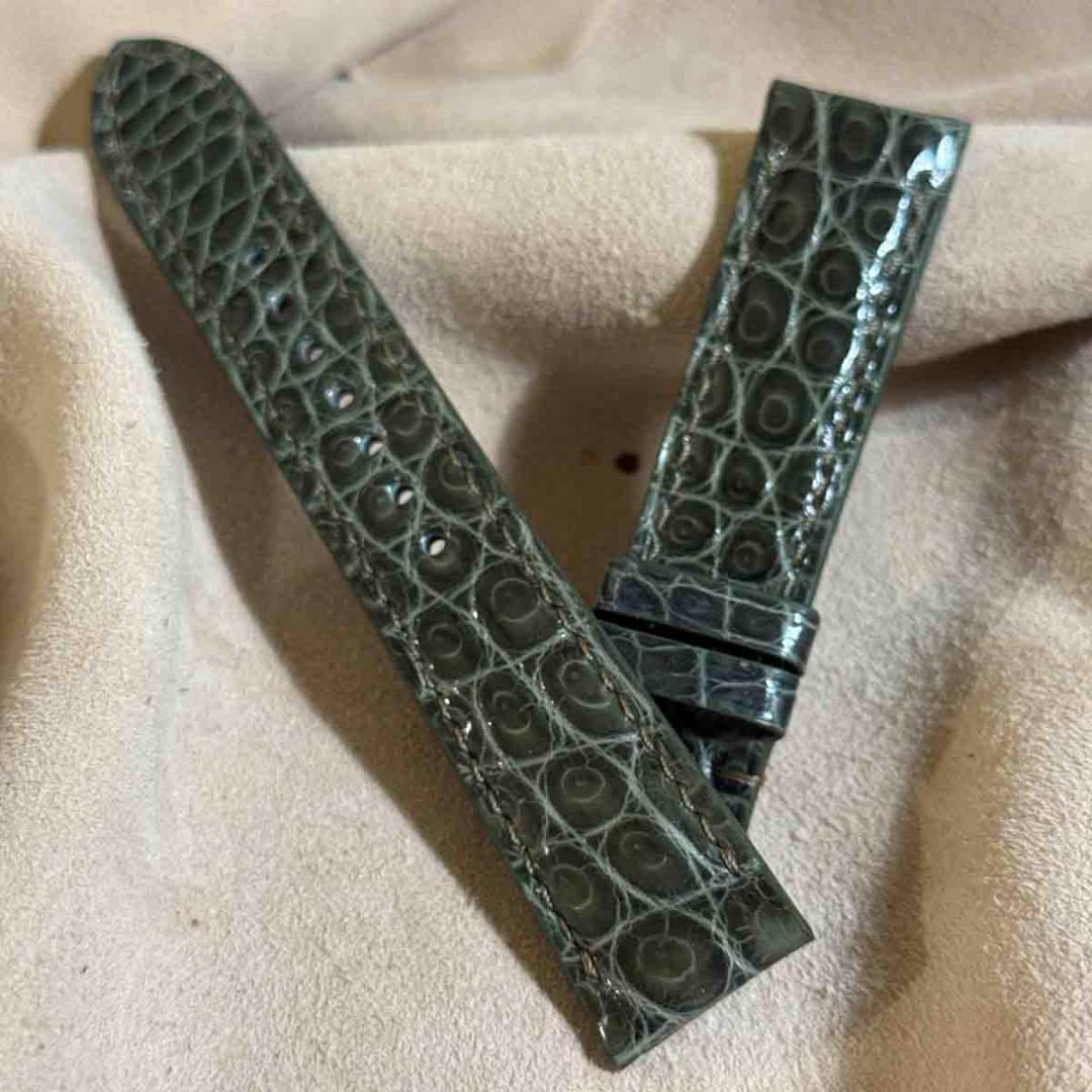 cro-1932 クロコダイル 腕時計ベルトグロス仕上げオリーブ ラグ幅20mm
