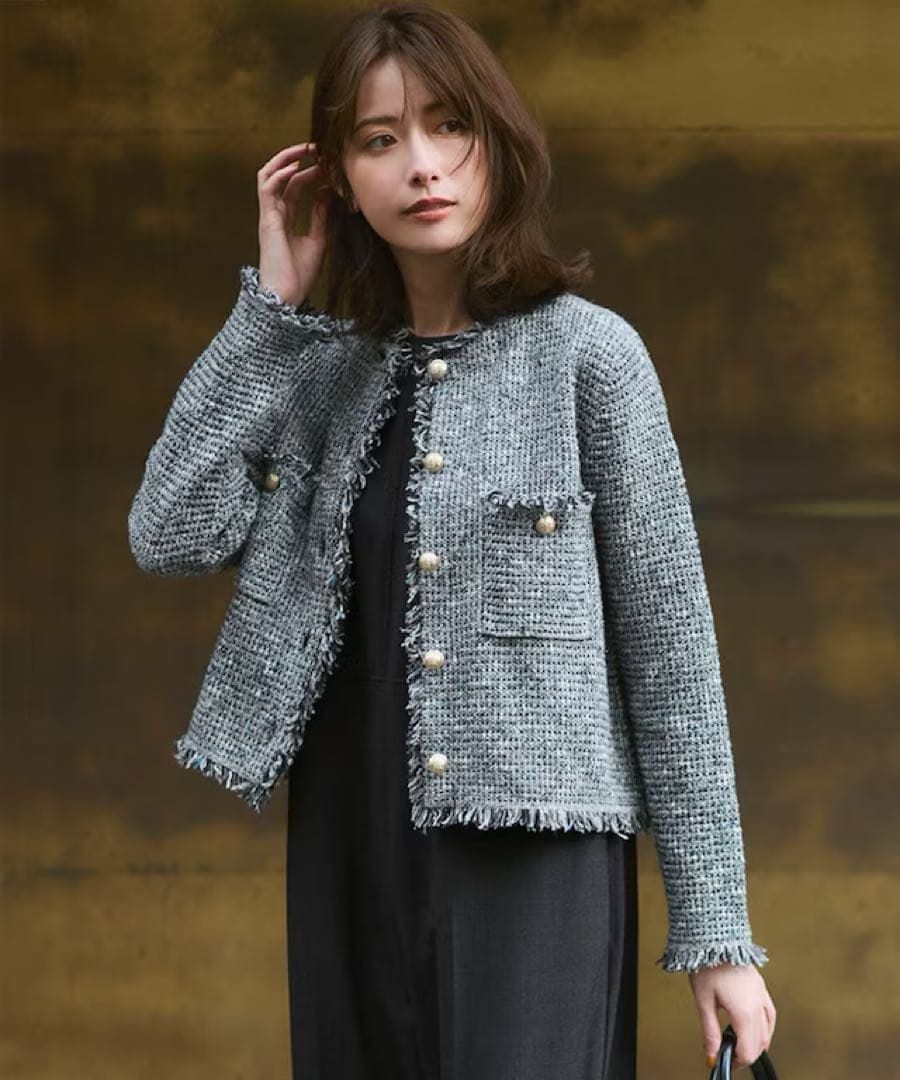 大きいサイズ44＊２３区 見上愛さんツイードニットジャケット＊自由区ICB組曲