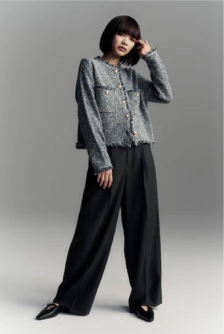 大きいサイズ44＊２３区 見上愛さんツイードニットジャケット＊自由区ICB組曲