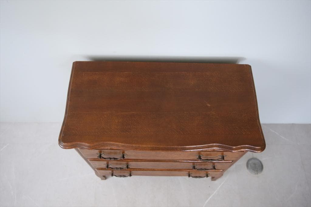 フランスアンティーク猫脚3杯ドロワー/木製チェスト/タンス/飾り棚(90-11)