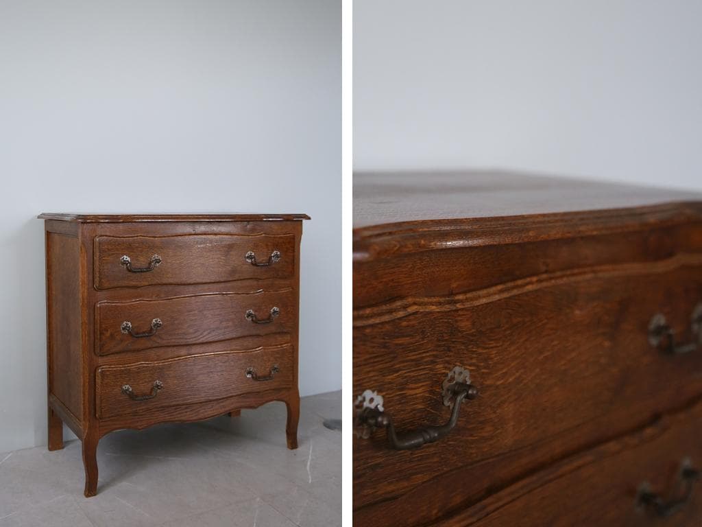 フランスアンティーク猫脚3杯ドロワー/木製チェスト/タンス/飾り棚(90-11)