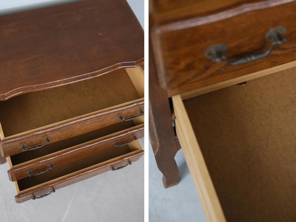 フランスアンティーク猫脚3杯ドロワー/木製チェスト/タンス/飾り棚(90-11)