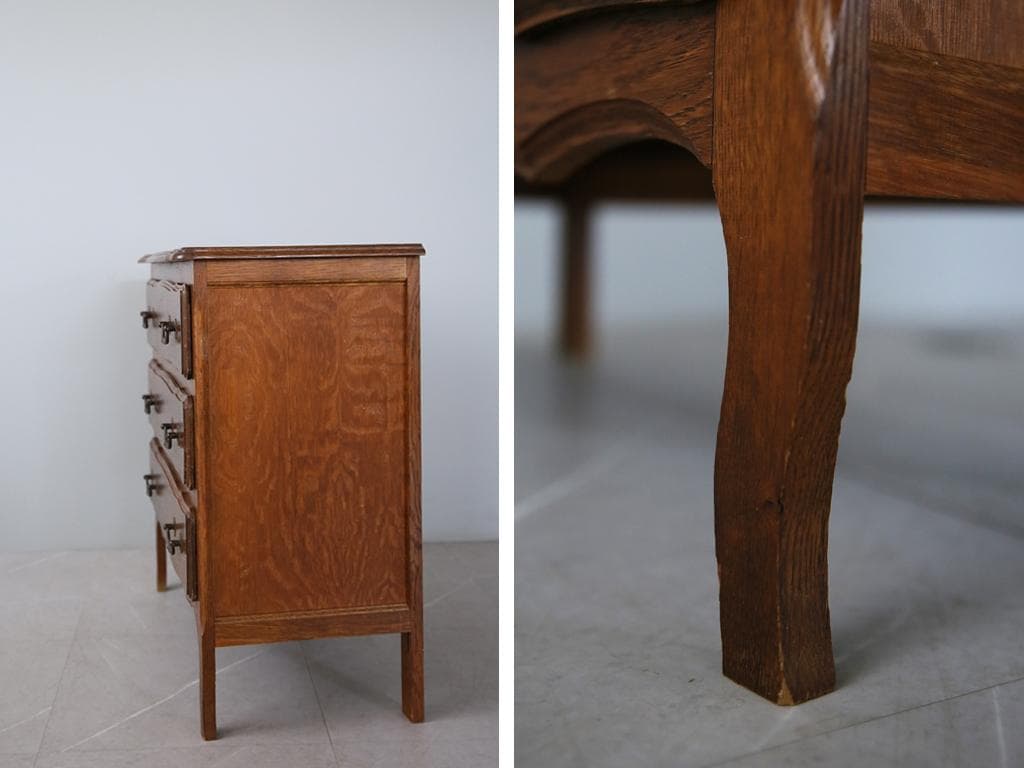 フランスアンティーク猫脚3杯ドロワー/木製チェスト/タンス/飾り棚(90-11)