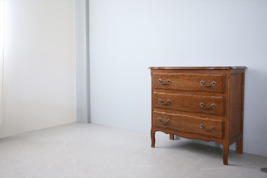 フランスアンティーク猫脚3杯ドロワー/木製チェスト/タンス/飾り棚(90-11)