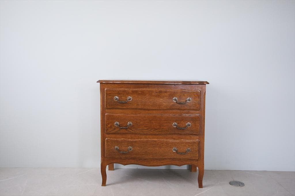 フランスアンティーク猫脚3杯ドロワー/木製チェスト/タンス/飾り棚(90-11)