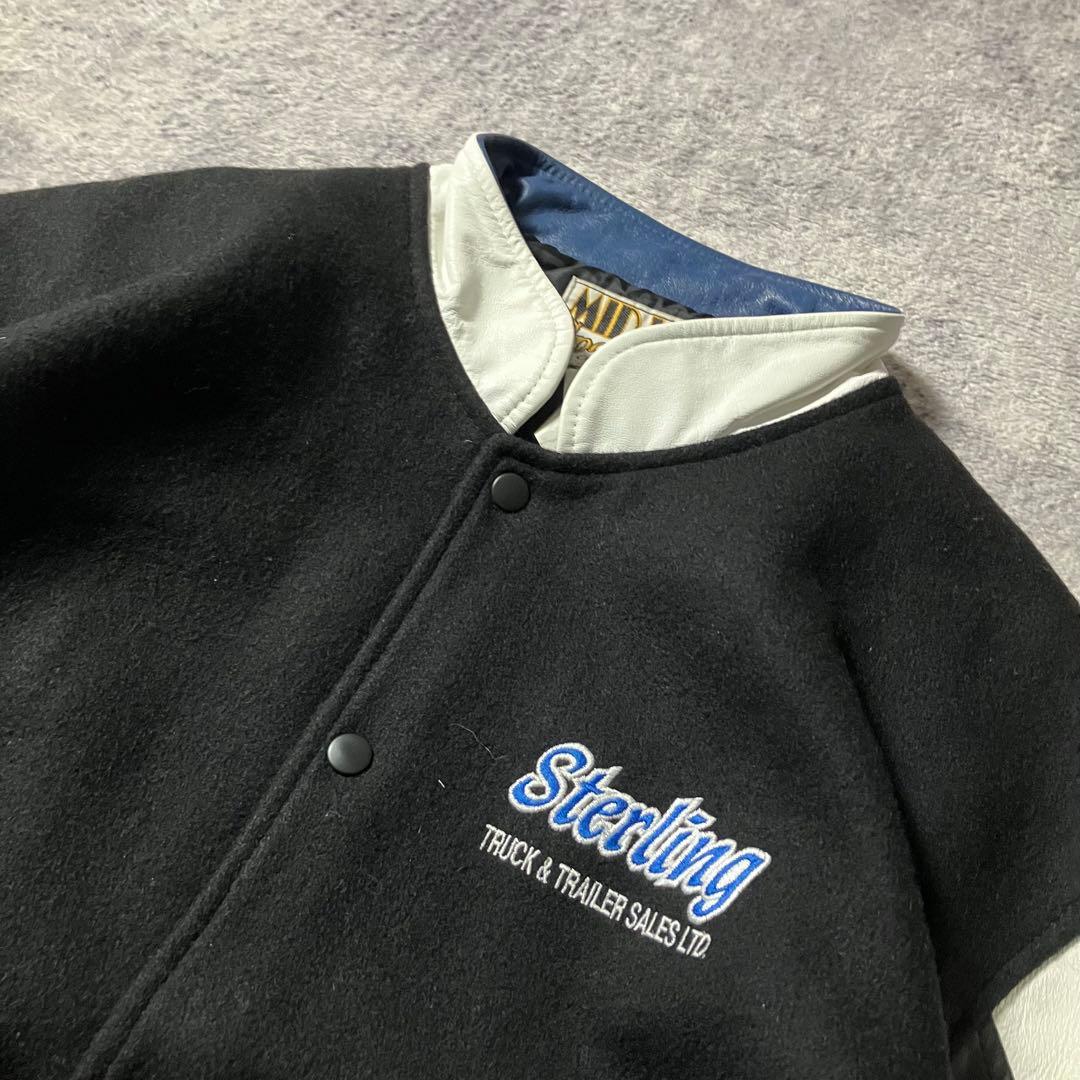 90sMIDWESTSPORTSWEARレザースタジャンウール切替刺繍カナダ製