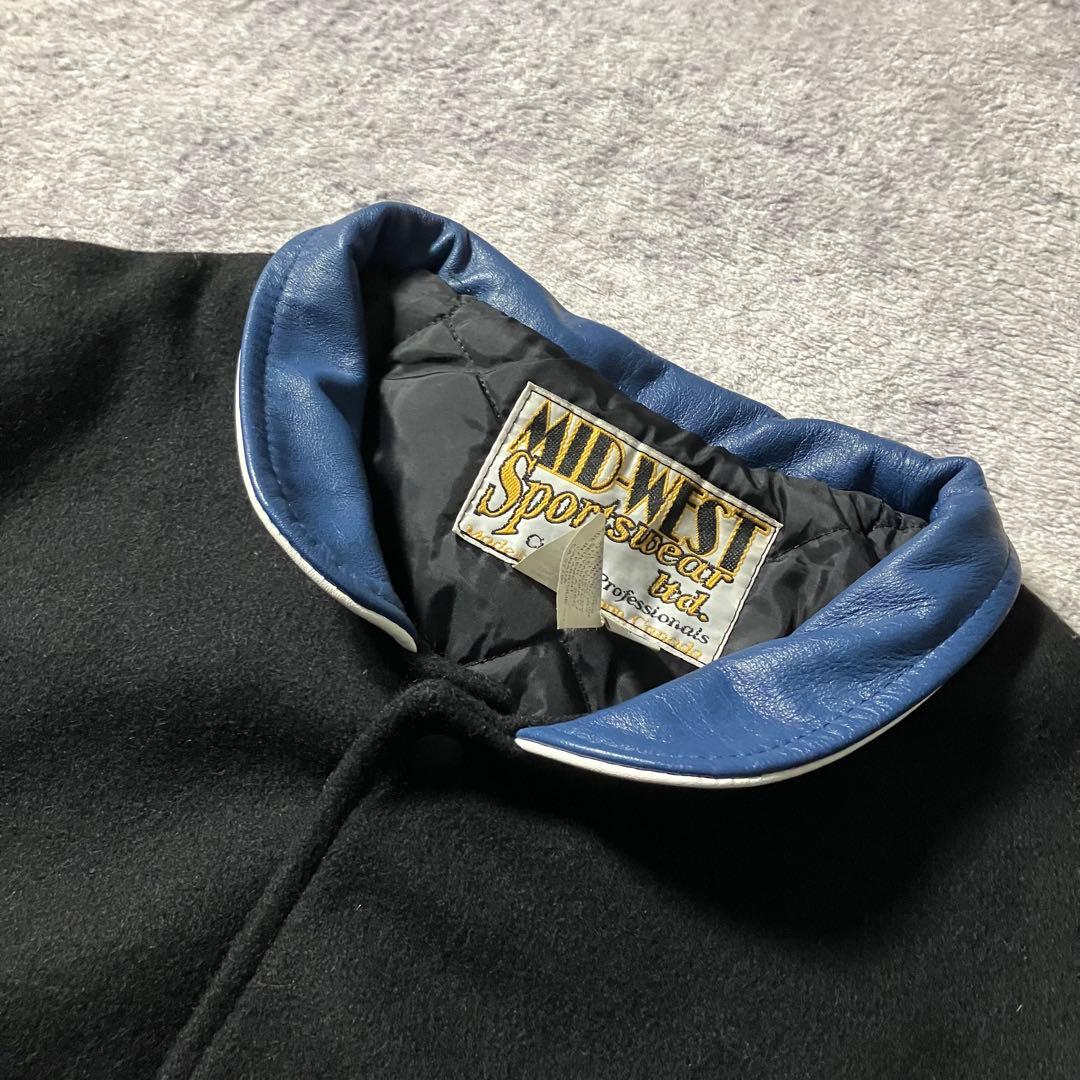 90sMIDWESTSPORTSWEARレザースタジャンウール切替刺繍カナダ製