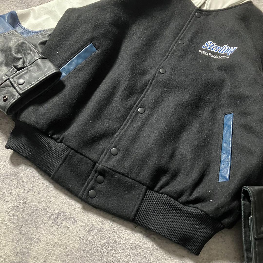 90sMIDWESTSPORTSWEARレザースタジャンウール切替刺繍カナダ製