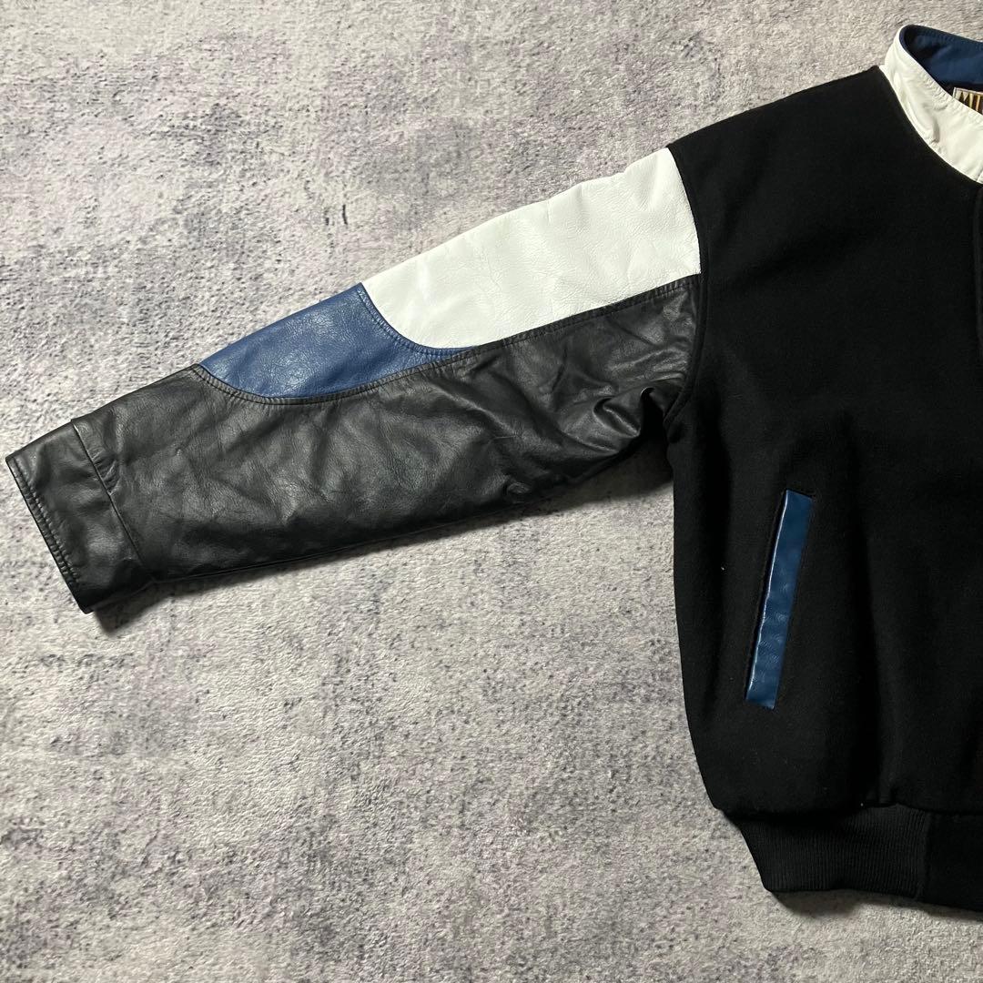 90sMIDWESTSPORTSWEARレザースタジャンウール切替刺繍カナダ製