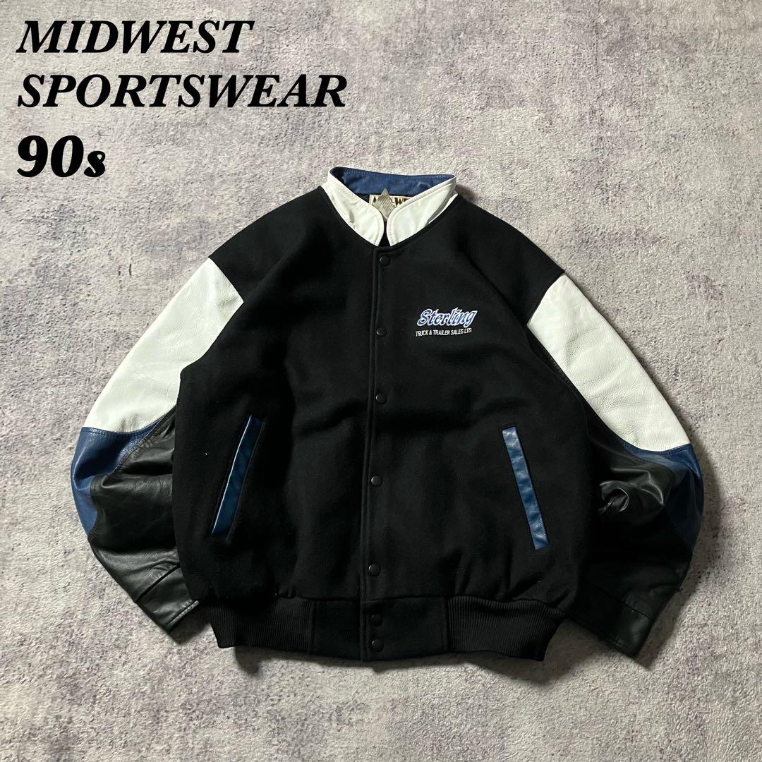90sMIDWESTSPORTSWEARレザースタジャンウール切替刺繍カナダ製