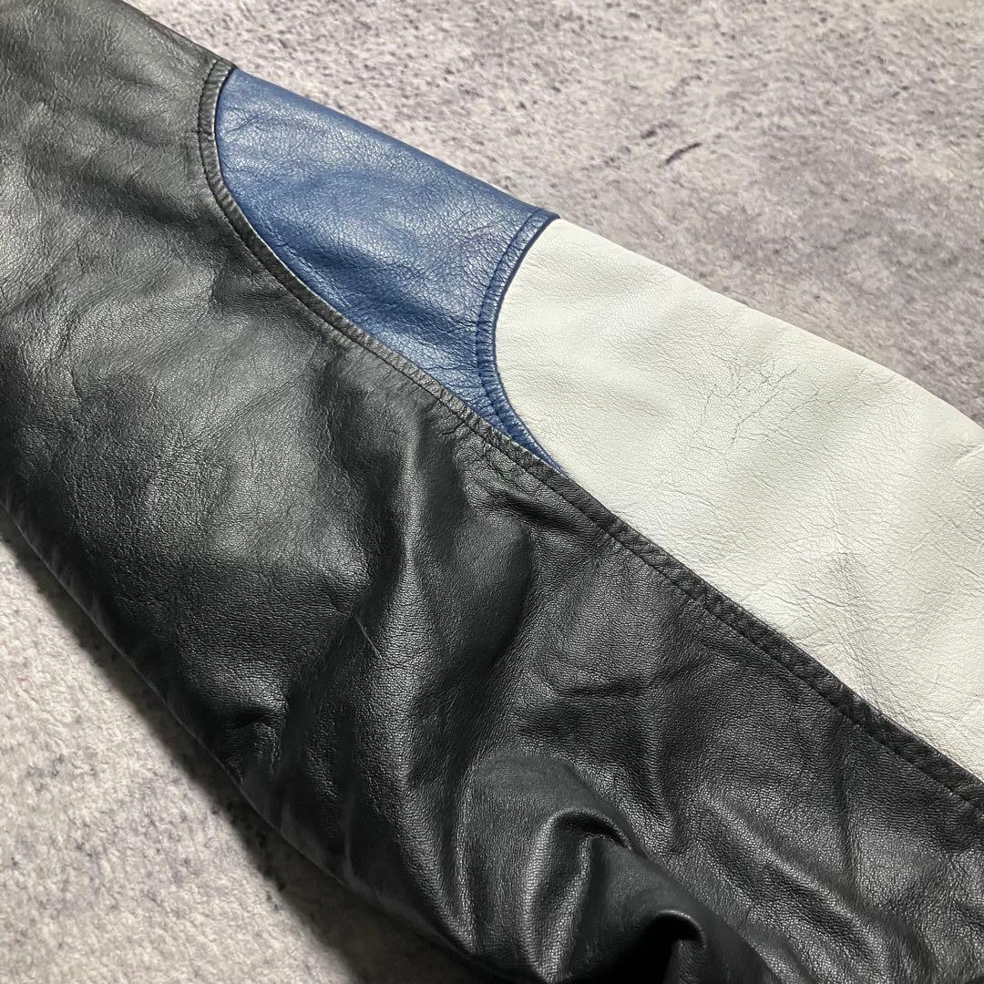 90sMIDWESTSPORTSWEARレザースタジャンウール切替刺繍カナダ製