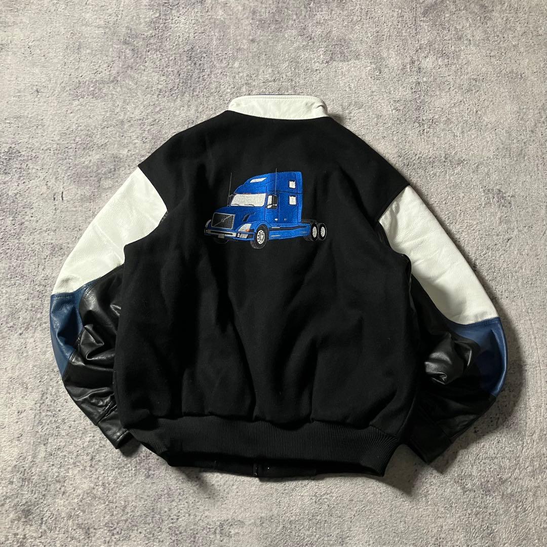 90sMIDWESTSPORTSWEARレザースタジャンウール切替刺繍カナダ製