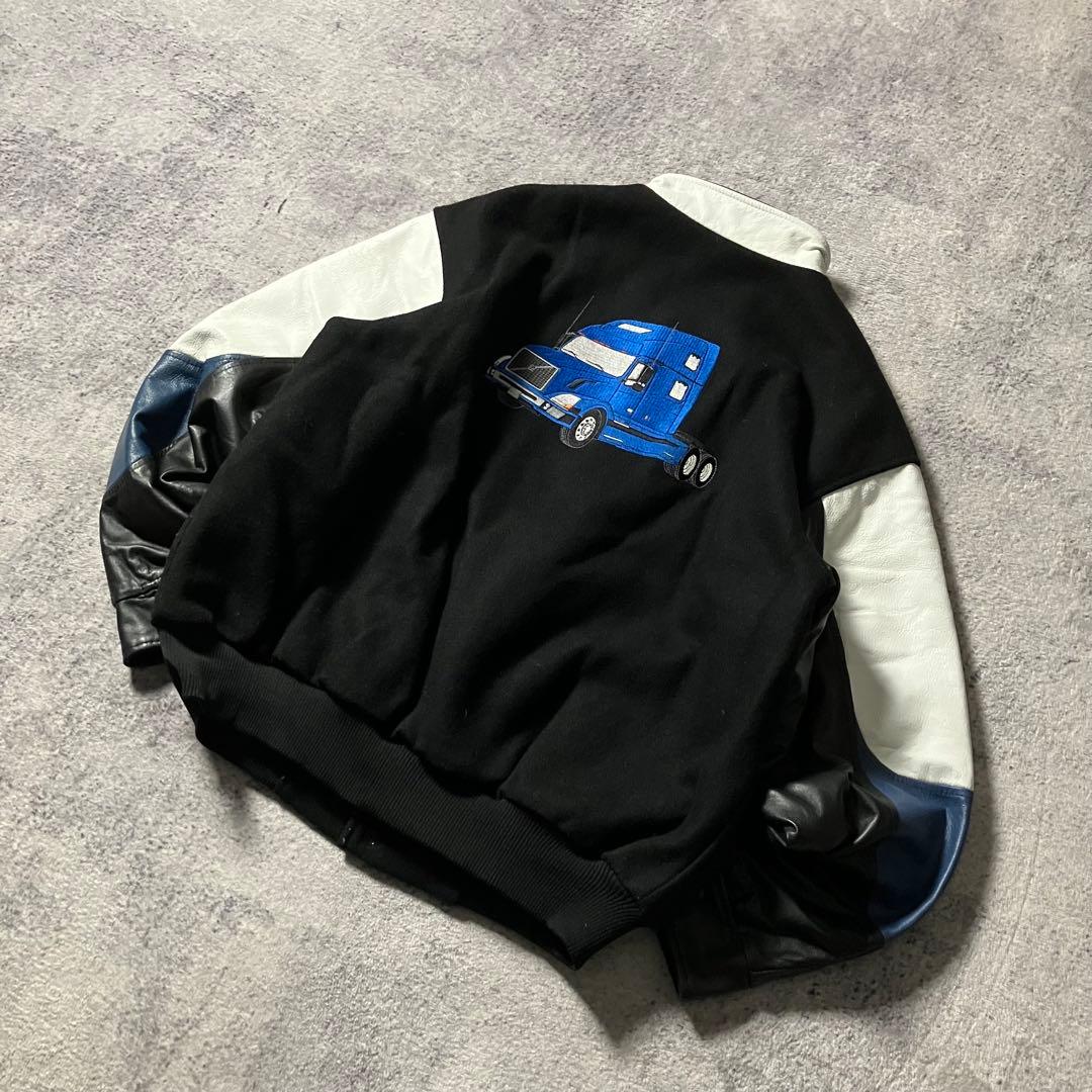 90sMIDWESTSPORTSWEARレザースタジャンウール切替刺繍カナダ製