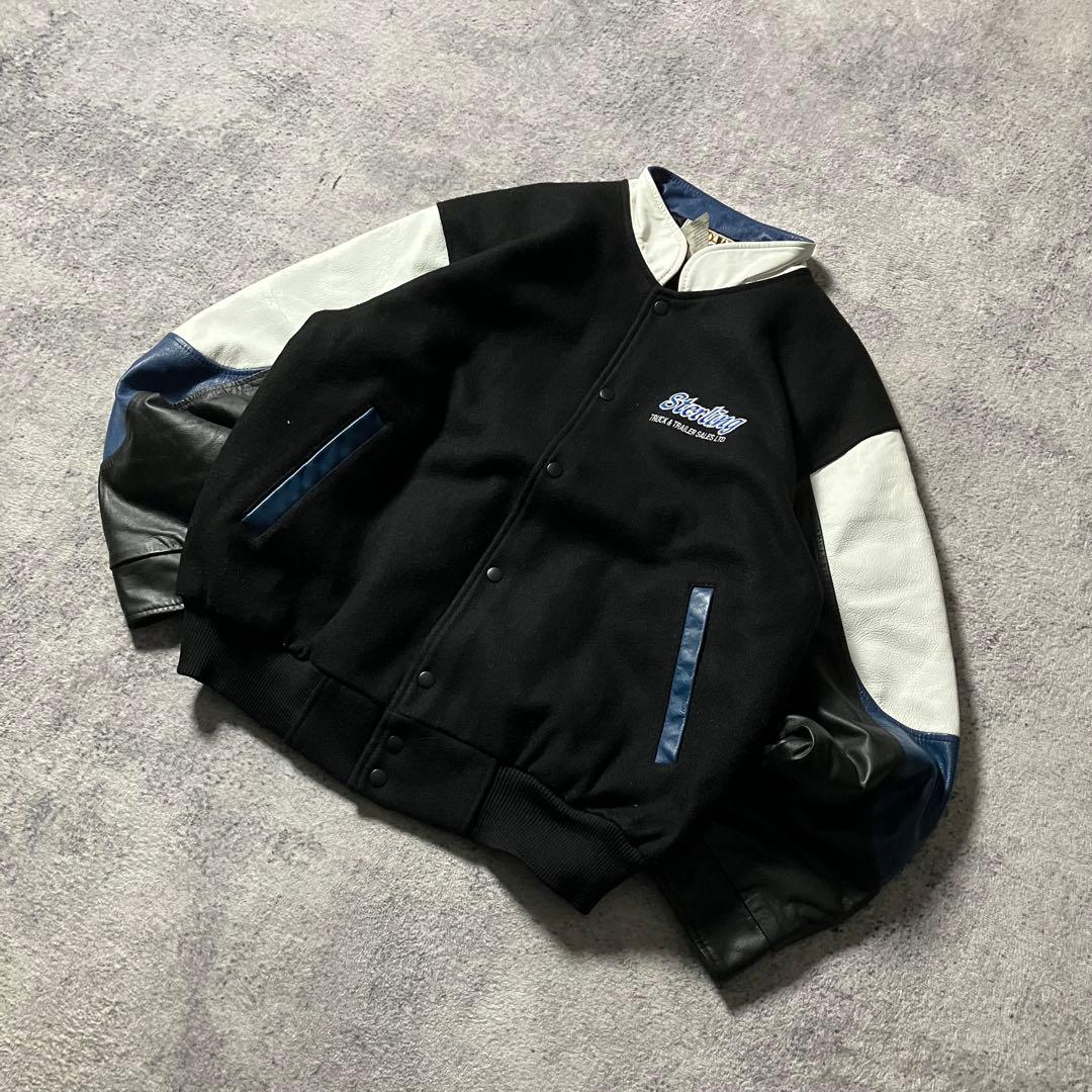 90sMIDWESTSPORTSWEARレザースタジャンウール切替刺繍カナダ製