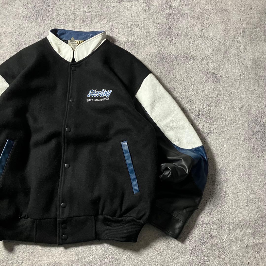 90sMIDWESTSPORTSWEARレザースタジャンウール切替刺繍カナダ製