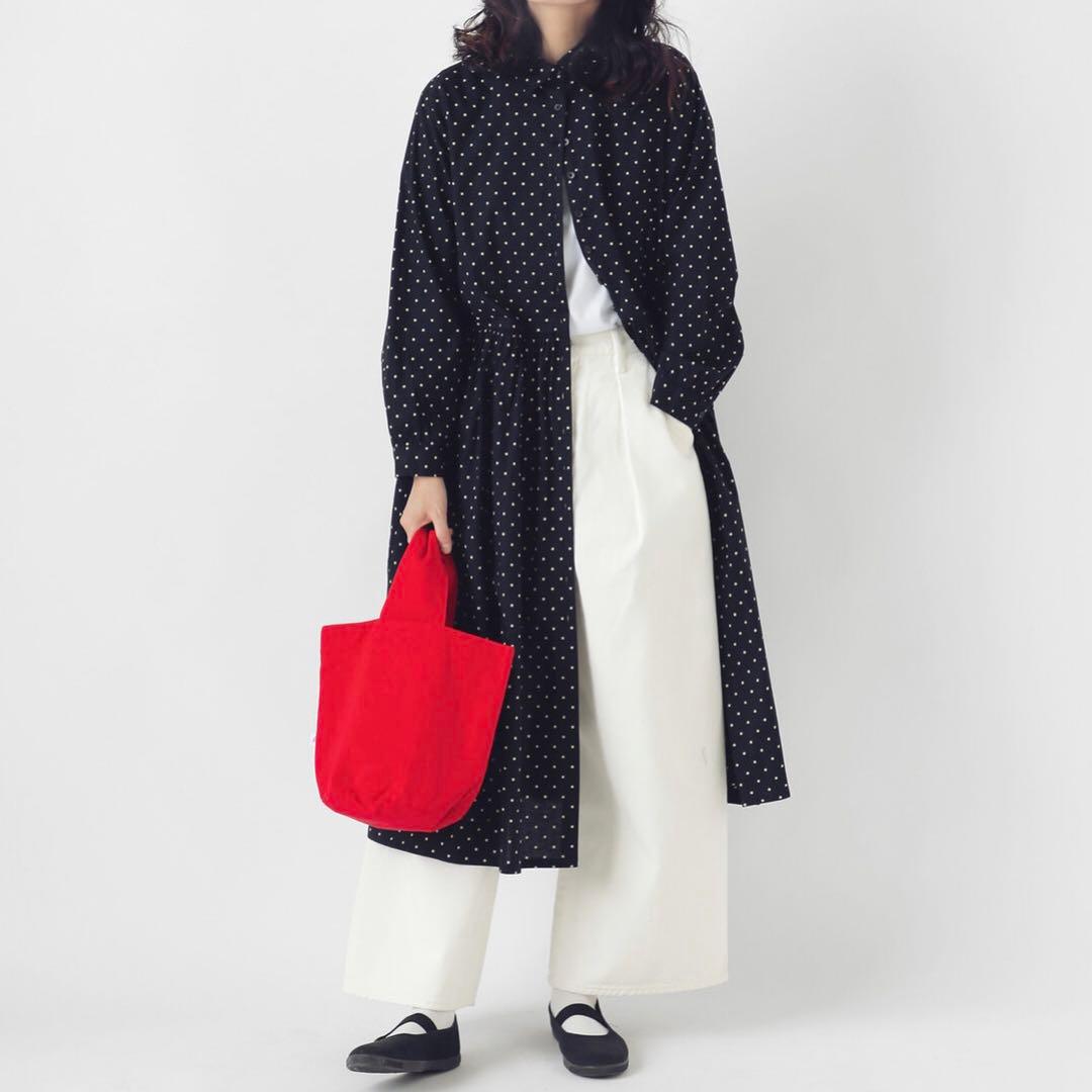 SOIL ソイル　40S ポプリン ドットプリントシャツワンピース　長袖　ロング