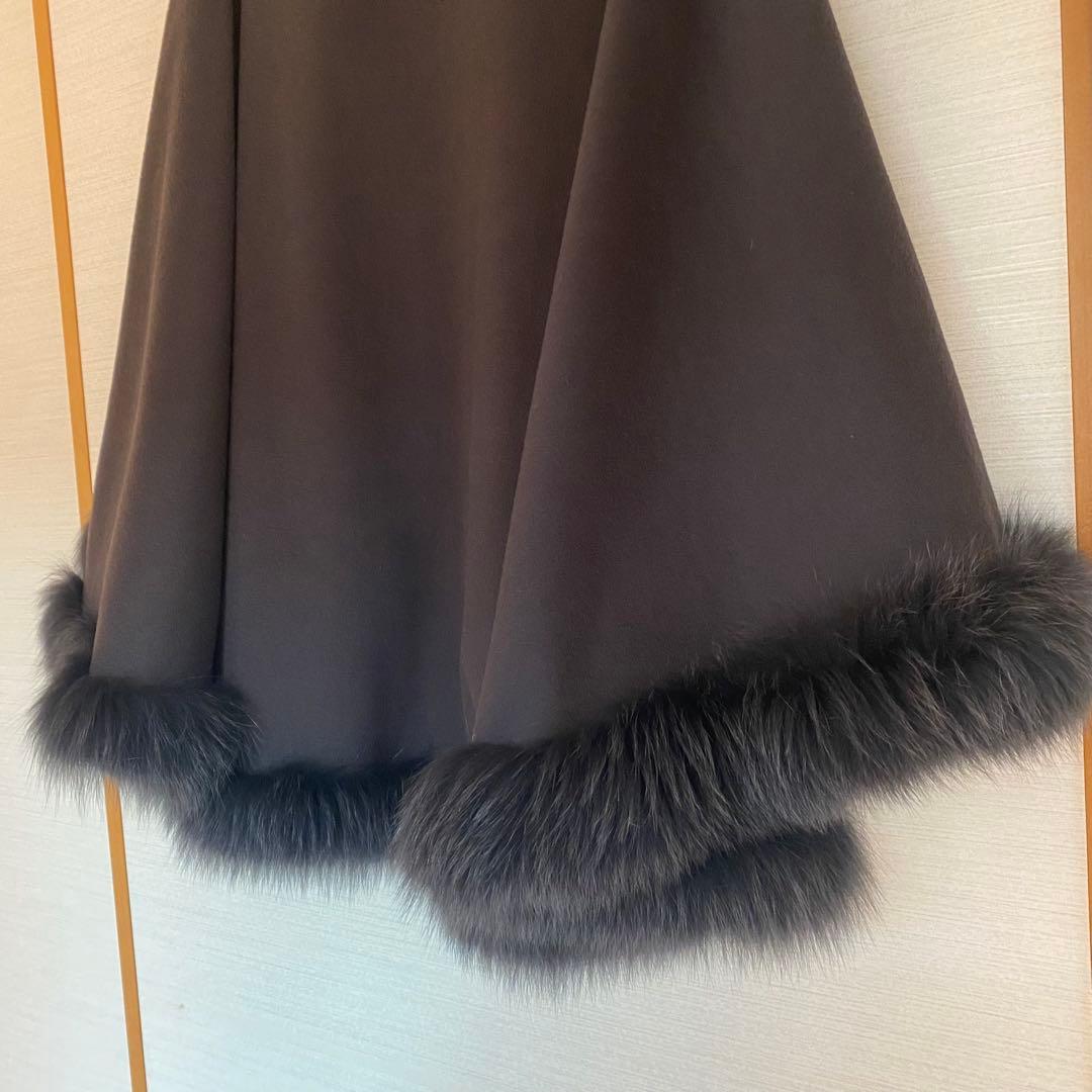 カシミヤ100% ケープコート　ダークグレーポンチョ