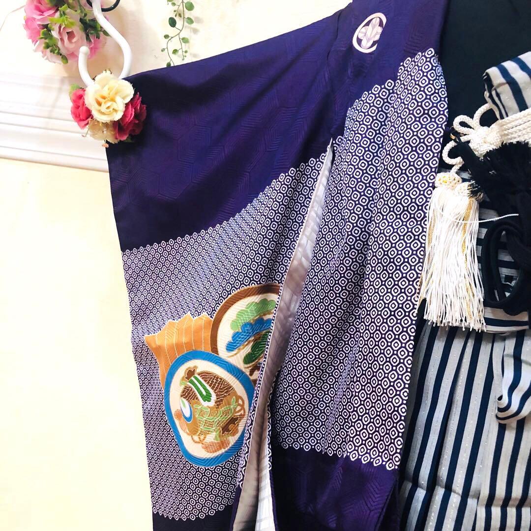 美品‼️七五三 五歳‼️紫色に兜鷹凛々しい金彩煌びやか❤️完全フルセット‼️家から揃え無