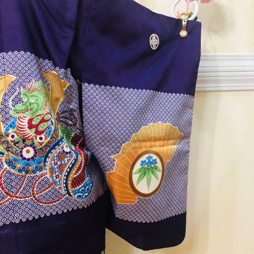美品‼️七五三 五歳‼️紫色に兜鷹凛々しい金彩煌びやか❤️完全フルセット‼️家から揃え無
