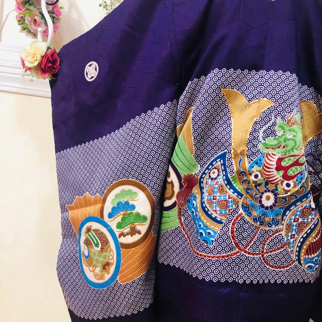 美品‼️七五三 五歳‼️紫色に兜鷹凛々しい金彩煌びやか❤️完全フルセット‼️家から揃え無