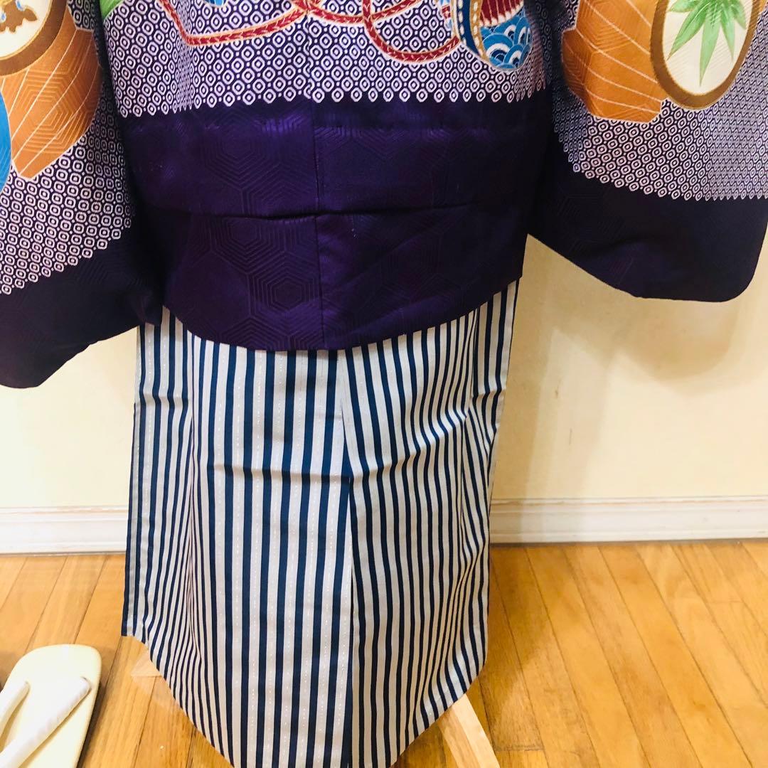 美品‼️七五三 五歳‼️紫色に兜鷹凛々しい金彩煌びやか❤️完全フルセット‼️家から揃え無