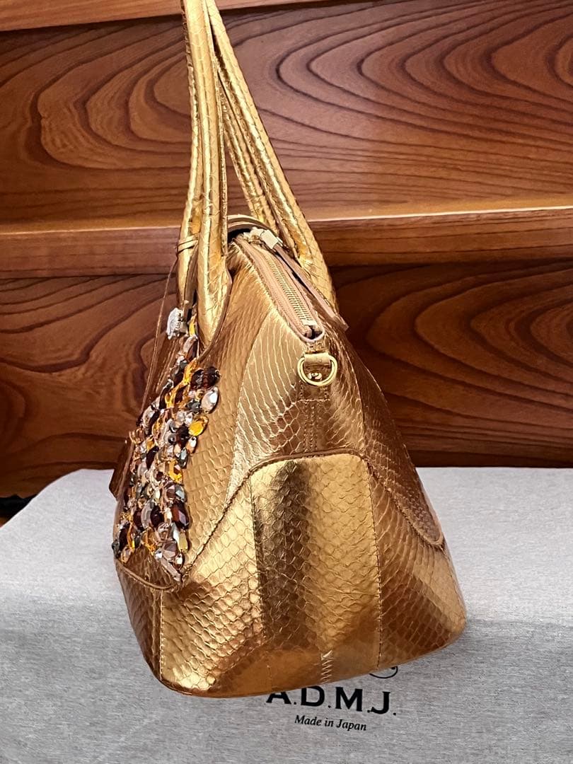 【新品同様】新作ADMJ スネークレザー/ステラモチーフノーブルファスナートート