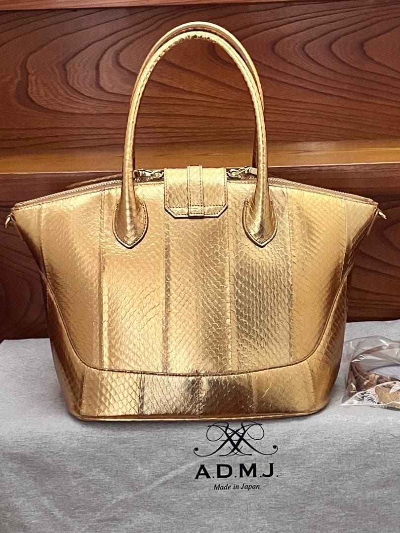 【新品同様】新作ADMJ スネークレザー/ステラモチーフノーブルファスナートート