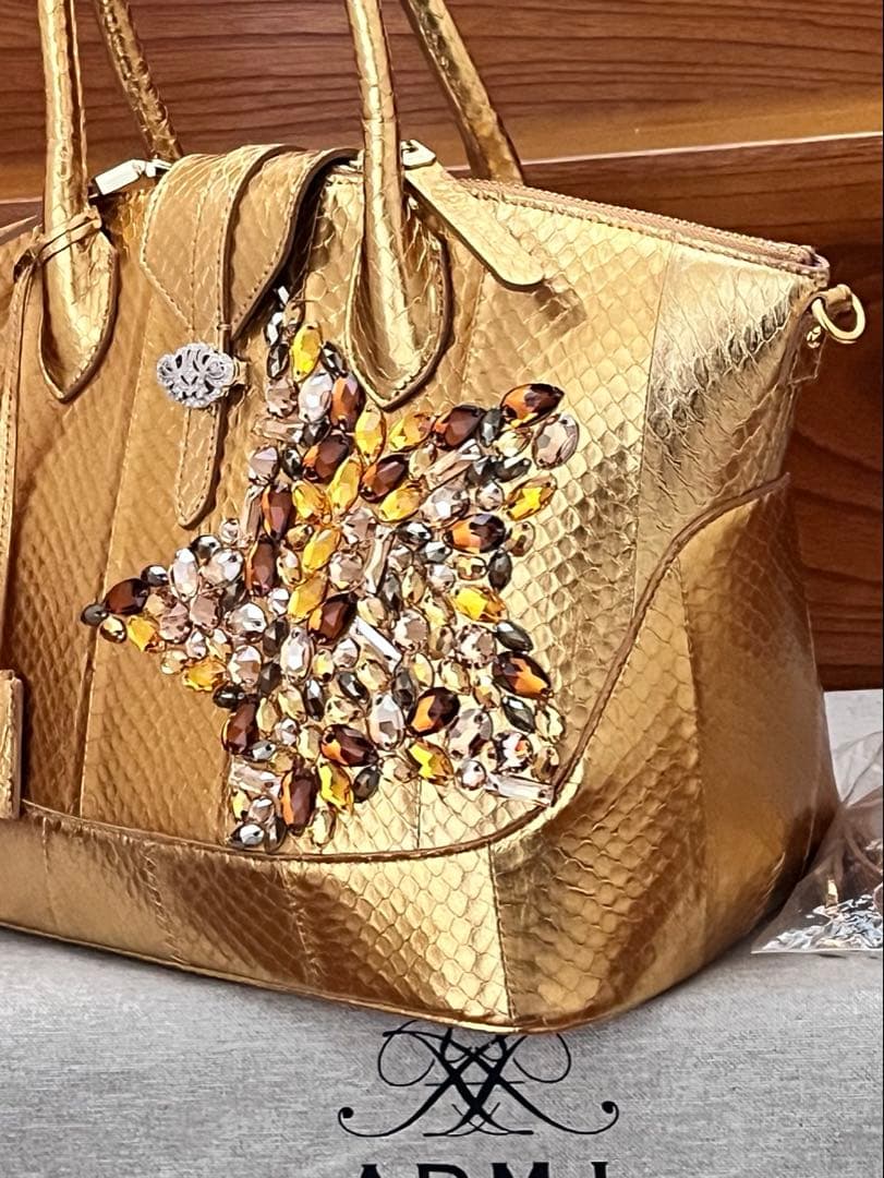 【新品同様】新作ADMJ スネークレザー/ステラモチーフノーブルファスナートート