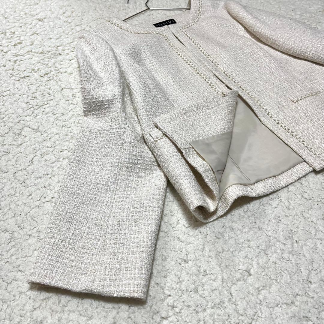 未使用 大きいサイズ INDIVI ノーカラージャケット 42 セレモニー