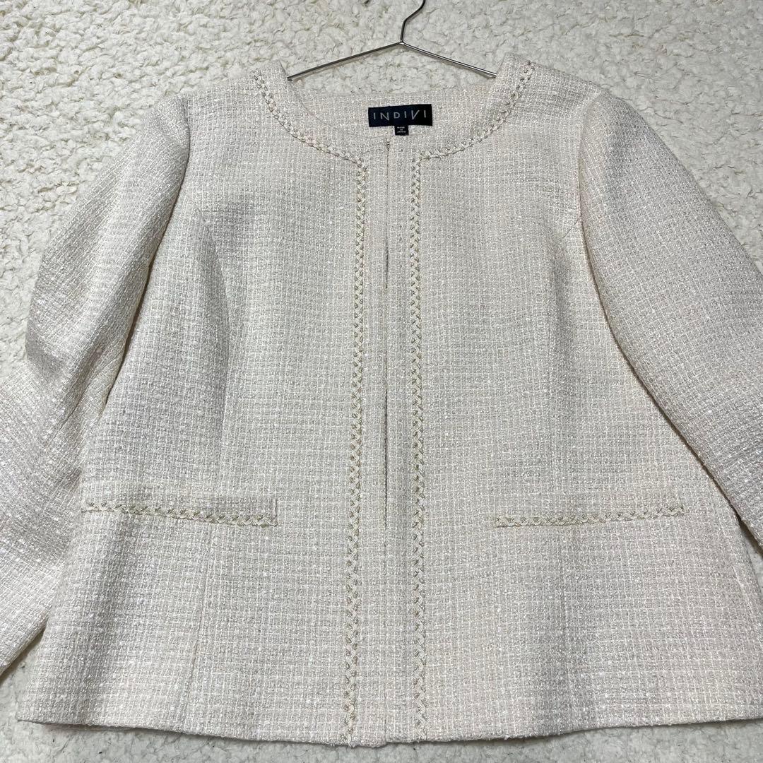 未使用 大きいサイズ INDIVI ノーカラージャケット 42 セレモニー